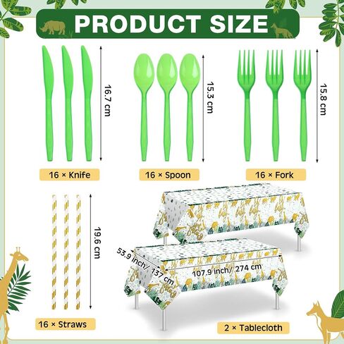 Jinei 130 Pcs Safari Jungle Safari Party Supplies 16 Set Jungle Animal Safari Tableware Tablecloth Plates Cups Napkins Spoons Forks Knives Straws for Kids Birthday Party Baby Shower Decorations in Saudi Arabia