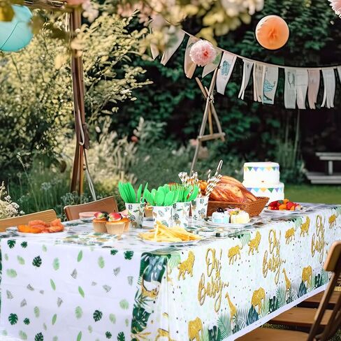 Jinei 130 Pcs Safari Jungle Safari Party Supplies 16 Set Jungle Animal Safari Tableware Tablecloth Plates Cups Napkins Spoons Forks Knives Straws for Kids Birthday Party Baby Shower Decorations in Saudi Arabia
