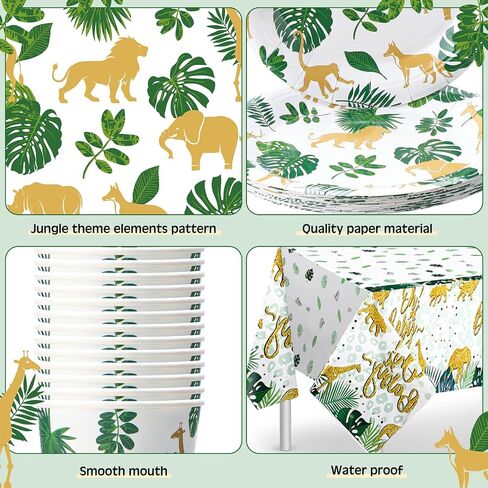 Jinei 130 Pcs Safari Jungle Safari Party Supplies 16 Set Jungle Animal Safari Tableware Tablecloth Plates Cups Napkins Spoons Forks Knives Straws for Kids Birthday Party Baby Shower Decorations in Saudi Arabia