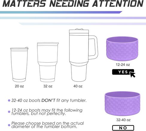 Bottle/Tumbler Boot, Compatible with Hydro Flask/Stanley and Others, Anti-Slip Bottom Silicone Sleeve Cover with Checkered Texture, Fits 12-40 oz Water Bottle & Regular Tumbler in Saudi Arabia