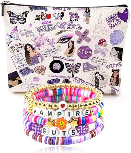 مجموعة هدايا سوار المغني، مجموعة أساور صداقة مستوحاة يدويًا من محبي الموسيقى، مجموعة حقيبة مكياج، مجموعة أساور مستوحاة من ألبوم Guts Sour، هدايا لعشاق الموسيقى in Kuwait