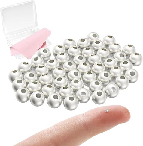 MKCYD Sterling Silver Beads for Jewelry Making,Genuine 925 Silver Smooth Round Ball Beads,Solid 925 Sterling Silver Spacer Beads for DIY Bracelet Necklace Earring Jewelry Making(Made in Italy) in Saudi Arabia
