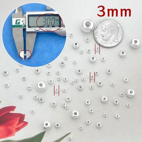 MKCYD Sterling Silver Beads for Jewelry Making,Genuine 925 Silver Smooth Round Ball Beads,Solid 925 Sterling Silver Spacer Beads for DIY Bracelet Necklace Earring Jewelry Making(Made in Italy) in Saudi Arabia