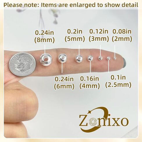 MKCYD Sterling Silver Beads for Jewelry Making,Genuine 925 Silver Smooth Round Ball Beads,Solid 925 Sterling Silver Spacer Beads for DIY Bracelet Necklace Earring Jewelry Making(Made in Italy) in Saudi Arabia