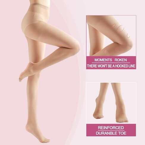 زوجان من الجوارب النسائية الشفافة مع مقاومة للجري، 20D للسيدات، خصر عالٍ، دعم التحكم، جوارب طويلة علوية، أصابع معززة in Kuwait