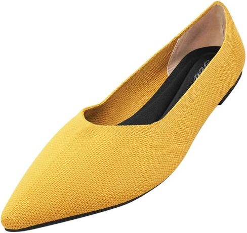 أحذية JBB النسائية المسطحة بمقدمة مدببة أحذية الباليه المحبوكة بكعب منخفض سهلة الارتداء للمشي فستان كاجوال بدون كعب أصفر 6.5 in Kuwait