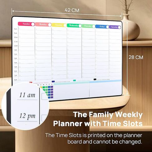 POPRUN Dry Erase Board Magnetic Weekly Calendar Whiteboard for Fridge, 16.5"x11"Schedule Board for Kids, Weekly Planner Whiteboard with Hourly Time Slots Perfect as Planner Board for School and Family in Kuwait