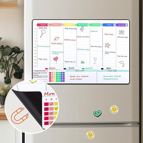 POPRUN Dry Erase Board Magnetic Weekly Calendar Whiteboard for Fridge, 16.5"x11"Schedule Board for Kids, Weekly Planner Whiteboard with Hourly Time Slots Perfect as Planner Board for School and Family in Kuwait