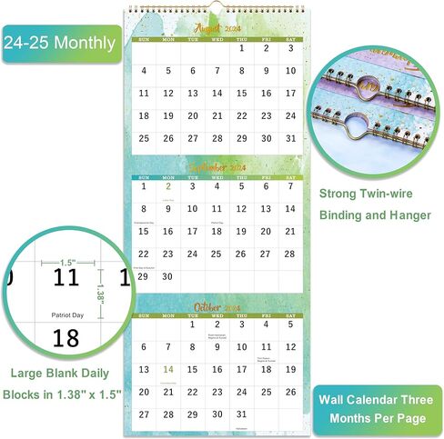 2024-2025 Calendar - 3 Month Wall Calendar 2024-2025 Display (Folded in a Month), Wall Calendar 2024-2025, Apr. 2024 - Sep. 2025, 11" x 26", 3 Month Vertical Calendar in Kuwait