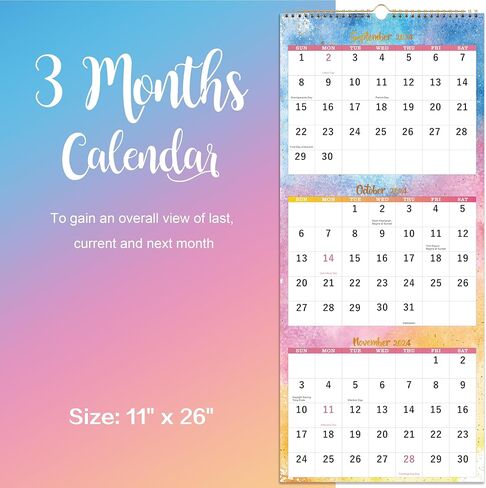 2024-2025 Calendar - 3 Month Wall Calendar 2024-2025 Display (Folded in a Month), Wall Calendar 2024-2025, Apr. 2024 - Sep. 2025, 11" x 26", 3 Month Vertical Calendar in Kuwait