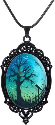 Raven Branch Glass Pendant Necklace - Vintage Gothic Oval Frame Pendant Necklace Mystic Witch Jewelry Gift Accessories in Kuwait