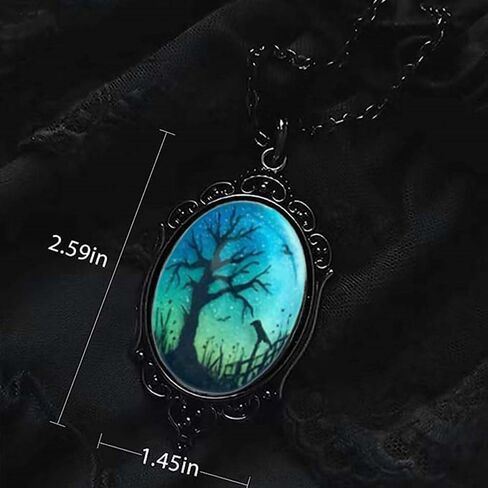 Raven Branch Glass Pendant Necklace - Vintage Gothic Oval Frame Pendant Necklace Mystic Witch Jewelry Gift Accessories in Kuwait
