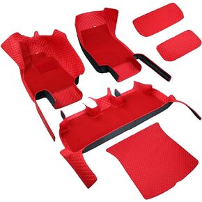 FREESOO for Tesla Model Y Floor Mats Set 9pcs - All Weather Leather Floor Mats with Removable Car Floor Mats Carpets for Tesla Model Y 2020-2024 5-Seater Custom Fit Trunk Mats Cargo Liners, Red