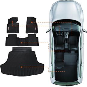 TESSON Floor Mats Accessories 2 Row Liners Set &Cargo Liners Custom Fit for 2018-2024 Toyota Camry(NOT Fit for Hybrid or AWD),All Weather Guard TPE Rubber Car Mats Carpet & Rear Trunk Mats