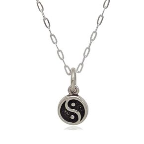 Sterling Silver Teeny Tiny Yin Yang Taoism Symbol Charm Necklace, 18"