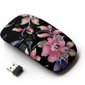 Flower Floral Pattern (Black) Ergonomic Wireless Mouse with Nano Receiver