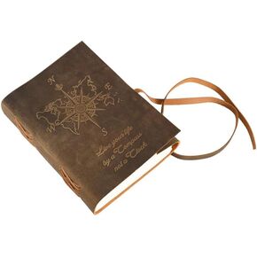 DAFELO™ Compass with World Map Embossed Lined Leather Journal with Strap Closure, Handmade Paper Journal For Men and Women, Artist Gift Purpose with Hidden Pen Holder Space, 6"x8" Brown