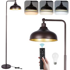 Modern Arc Floor Lamp for Living Room, 16 Inch Large Dome Arch Dimmable Standing Light with Remote, Industrial Tall Arched Reading Lamps Hanging Metal Shade for Bedroom, Office, Over Couch,JE-F231213