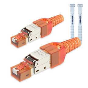 RJ45 Cat8 Connectors Tool-Free Reusable Shielded Ethernet Termination Plugs for 23AWG SFTP UTP Cable, 40Gbps 2000Mhz Easy Internet Plug, Fast Field Installation (Zinc-Alloy, Cat8, 2pcs, Orange)