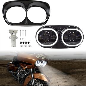 Dual LED Headlight with Halo Ring for Road Glide 04-13, LED Head Light Headlamp Front Lamp Kit with High Low Beam DRL Halo Rings for Harley Road Glide 2004-2013 Accessories