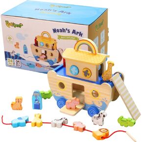 Noahs Ark Toy, Baptism Gifts for Boys with Animal Shape Sorter, Wooden Montessori Toys for Toddlers, Bible Toys for 1 2 3 4 Years Old Baby Girl and Boy
