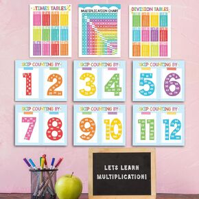 9 Colorful Multiplication Chart Poster For Wall - Multiplication Poster For Kids, Multiplication Table Charts, Kids Multiplication Table Poster, Kids Multiplication Table Poster, 5th Grade Math Poster
