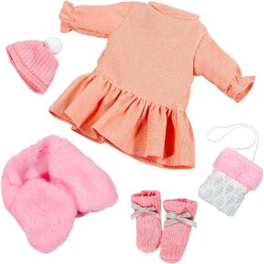 15 Inch Baby Doll Clothes Casual Pink 5-Piece Suitable 12 13 14 15 16 Inch Baby Doll Clothes, Fashion Dress Coat Knit Hat & Socks with Satchel Bag, Girls Birthday Gift