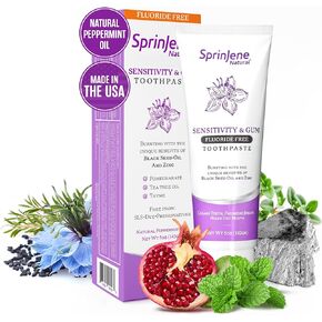 Sprinjene Fluoride Free Toothpaste for Sensitive Teeth & Gum - All Natural Toothpaste Fluoride Free Toothpaste Adult, SLS Free, Non Fluoride Toothpaste Adult - 1 Pack Patented Toothpaste Floride-Free