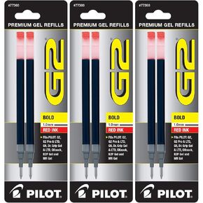 Pilot G2 Gel Ink Pen Refills, Bold Point, 1.0mm, Red Ink, 6 Refills
