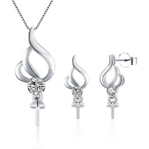 925 Sterling Silver CZ Wing Jewelry Set Fittings Design Pendant Earring Moungting for DIY Pearl Jewelry Making