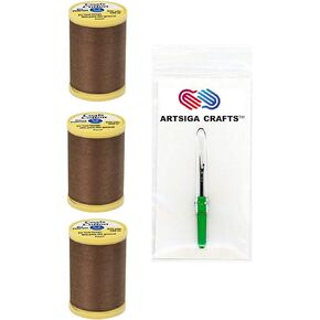 Coats & Clark Sewing Thread General Purpose Pure Egyptian Cotton Thread 225 Yards (3-Pack) White Bundle with 1 Artsiga Crafts Seam Ripper S970-0100-3P