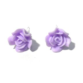 Hypoallergenic Rose 3d Stud Flower Earrings on Plastic Posts, 10mm Metal Free (Blue)