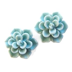 Titanium Succulent Earrings Hypoallergenic Cadmium & Nickel Free Posts - 3D Plastic 13mm Handmade Stud Earrings for Sensitive Ears (Matte Aqua Blue)
