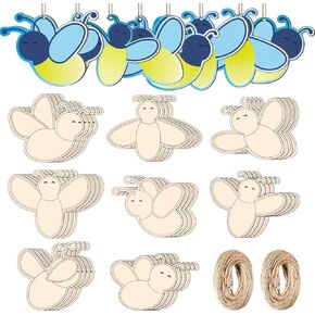 Kolldenn 32 Pcs Firefly Wood Cutouts Ornaments for Crafts Firefly Unfinished Wooden Slices DIY Blank Firefly Crafts Hanging Decor for Kids Painting Crafts Holiday Party Supplies Home School Decoration