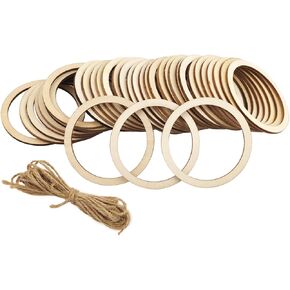 100 Pieces 6cm Wooden Cylinder Blocks Craft Wooden Hoop Rings Unfinished Round Wood Wreath Ring Block Wood Frame Craft Circle Ornaments Blank Wooden Slices
