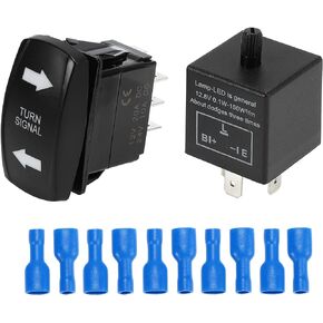 X AUTOHAUX Blue LED 7 Pin Turn Signal Switch with 3 Pin Adjustable Flasher Relay 3 Way ON-Off-ON Rocker Switch LED Flasher Blinker for at UTV Motorcycle