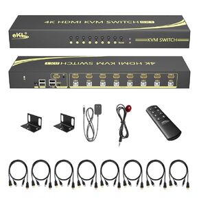 eKL 8 Port HDMI KVM Switch Supports 3.5mm Audio Extractor 4K@60Hz 4:4:4 Hotkeys Swapping 8 in 1 Out 8 PCs Sharing with One Set of Keyboard and Mouse