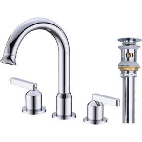 TRUSTMI Gold Bathroom Faucet 2 Handle 8 Inch Widespread Bathroom Sink faucet with Metal Overflow Pop Up Drain Assembly, 3 Hole Brass Vanity Sink Faucet, Brushed Brass Gold