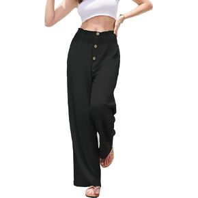 Womens Cotton Linen Pants Wide Leg High Waisted Drawstring Casual Summer Palazzo Pants