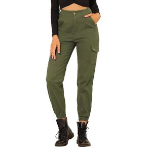 Allegra K Women's High Waist Utility Trousers Casual Stretch Twill Cargo Pants with Pockets