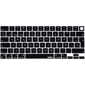 XSKN Spanish Black EU Version Silicone Keyboard Cover Skin for 2022 2023 2024 Apple M2 M3 Chip MacBook Air 13.6 inch (A2681 A3113) 15.3 inch (A2941 A3114) with Touch ID