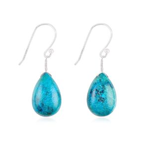 Natural Chrysocolla Earring, 925 Sterling Silver Pear Cabochon Gemstone, Energy Healing Crystals, Birthday, Gift for Her, Gemstone Jewelry AAA+ Quality(Chrysocolla 1)