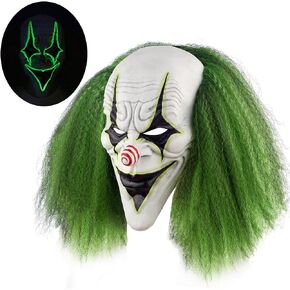 Scary Halloween Clown Mask with Green Hair for Adult Horror Evil Killer Joker Costume Mask