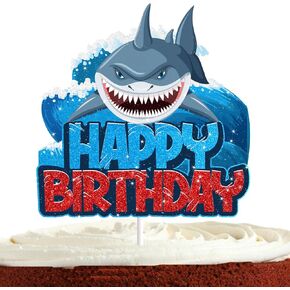 Killer Whales Cake Topper for Boys Girls Baby Shower Whales Happy Birthday Cake Decorations Ocean Cute Animals Theme Party Supplies Fish Glitter Cake Decor