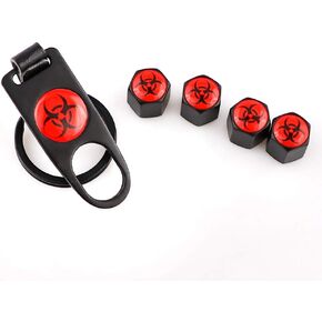 4Pcs Anti-Theft Dust Caps for Zombie Outbreak Response Team Emblem Zinc Alloy Chrome Universal Car Tire Valve Stem Air Caps Cover and 1 Pcs Wrench Keychain Combo Set Decoration Accessories(Black)