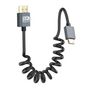 CERRXIAN 8K Mini HDMI to HDMI Cable, Ultra HD High Speed HDMI to Mini HDMI Coiled Cable 2.1 Support 8K 4K 3D and Dynamic HDR Up to 48Gbps, Compatible with TV, PC,Camera Monitors Projector ect 3FT/0.9M