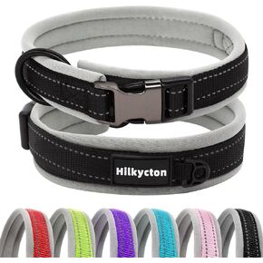Soft Neoprene Padded Dog Collar, Adjustable Reflective Wide Pet Nylon Dog Collars for Small Medium Large Dogs Black-S