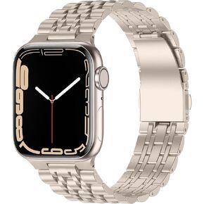 Anlinser Metal Bands Compatible with Apple Watch Band 45mm 44mm 42mm for Women Men, Stainless Steel Replacement Strap Compatible with iWatch Series 8 7 6 5 4 3 2 1, SE (Silver Gold)