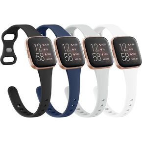 4 قطع من أساور السيليكون الرفيعة لسوار Fitbit Versa 2 للنساء والرجال، حزام سوار بديل ناعم ومسامي متوافق مع الساعة الذكية Fitbit Versa 2