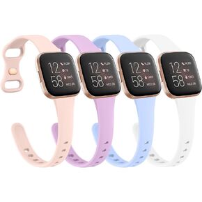 4 Pack Slim Silicone Bands for Fitbit Versa 2 Bands Women Men, Soft Breathable Replacement Bracelet Strap Compatible with Fitbit Versa 2 Smartwatch